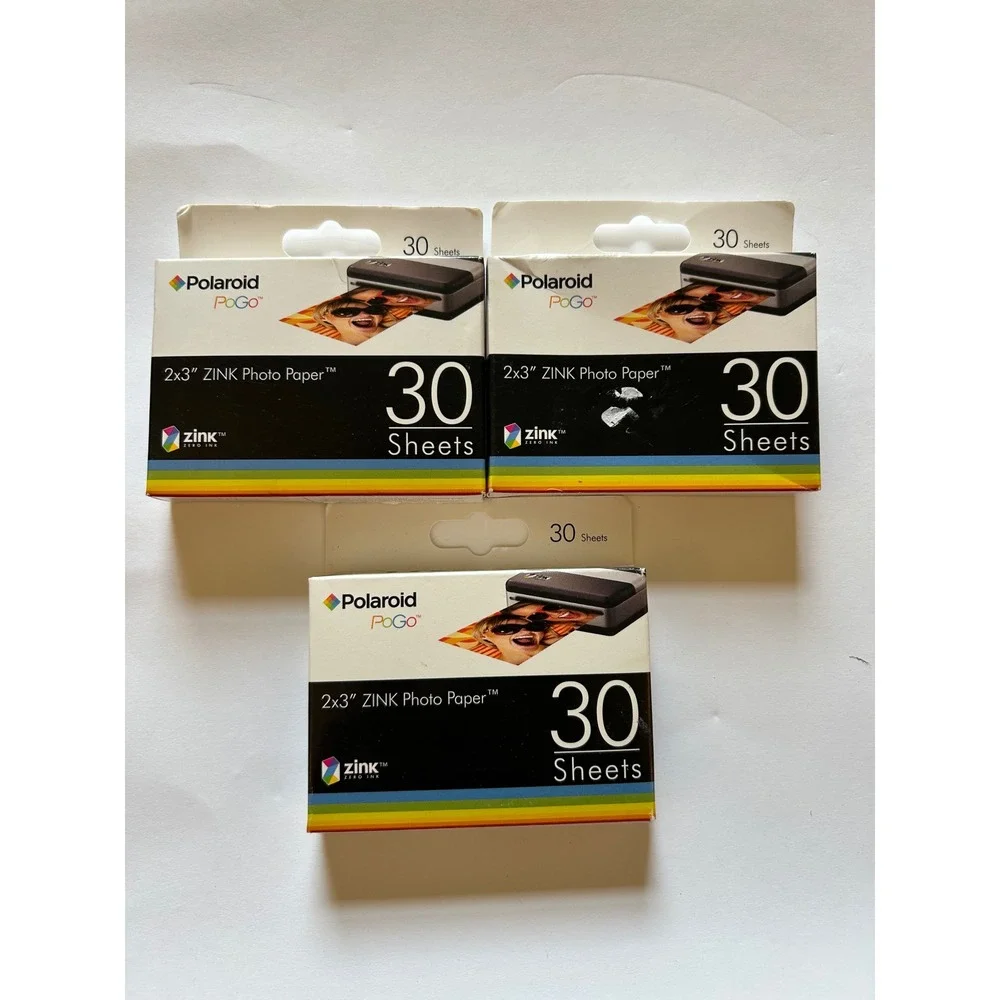 Lot of 3 EXPIRED (08/09) Polaroid PoGo ZINK Glossy 2x3 Photo Paper 30 Sheets